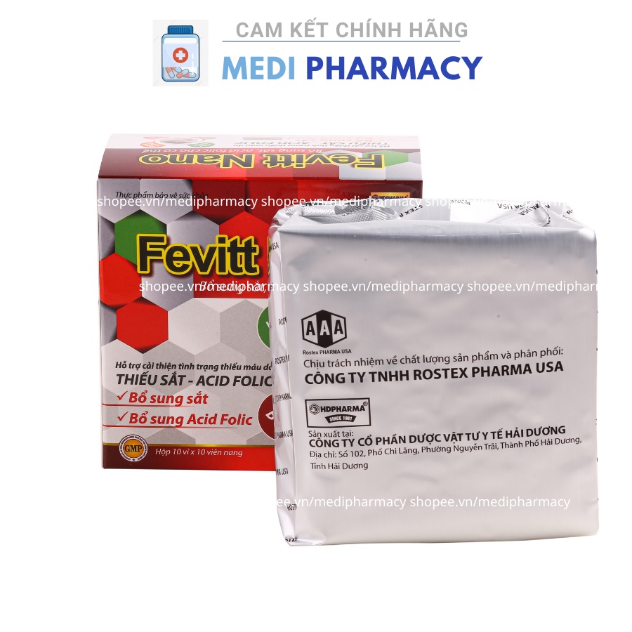 Viên uống bổ máu Fevitt Nano bổ sung Sắt, Acid Folic cho người thiếu máu - Hộp 100 viên