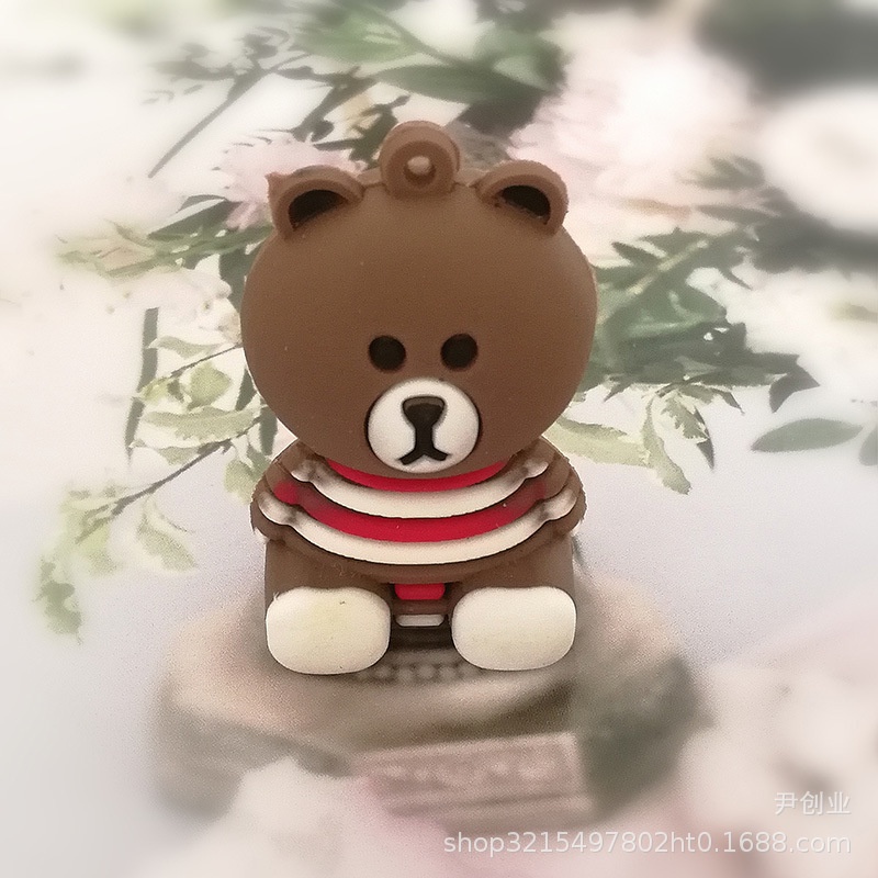 Móc khóa gấu nâu chất liệu PVC kèm dây thừng cute