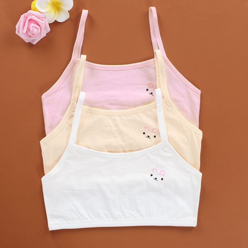 Áo Lót Hai Dây Vải Cotton Co Giãn Màu Trơn Họa Tiết Thỏ Đáng Yêu Cho Bé Gái Tuổi Teen
