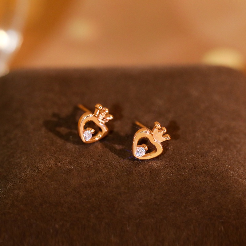 Đôi Bông Tai Mạ Vàng 18K Hình Vương Miện Đính Đá Zircon Thời Trang