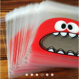 100Pcs Cartoon Monster Cookie Candy Bag Self-Adhesive Plastic