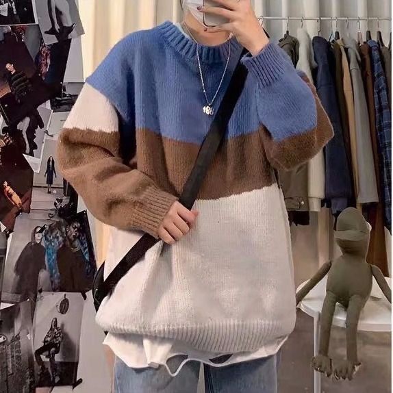 Áo sweater cổ tròn dáng rộng thiết kế rách thời trang thu đông cho nam và nữ