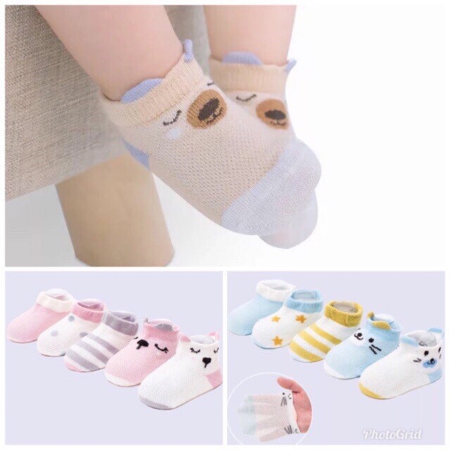 Set 5 đôi tất lưới cổ ngắn cho bé (có túi zip)