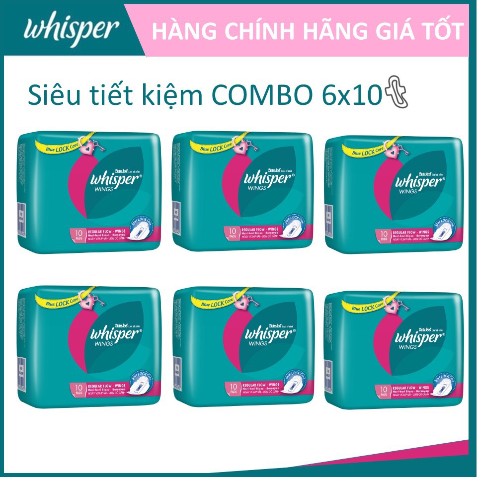 COMBO 6 gói Băng vệ sinh Whisper Siêu mỏng ngày 10 miếng