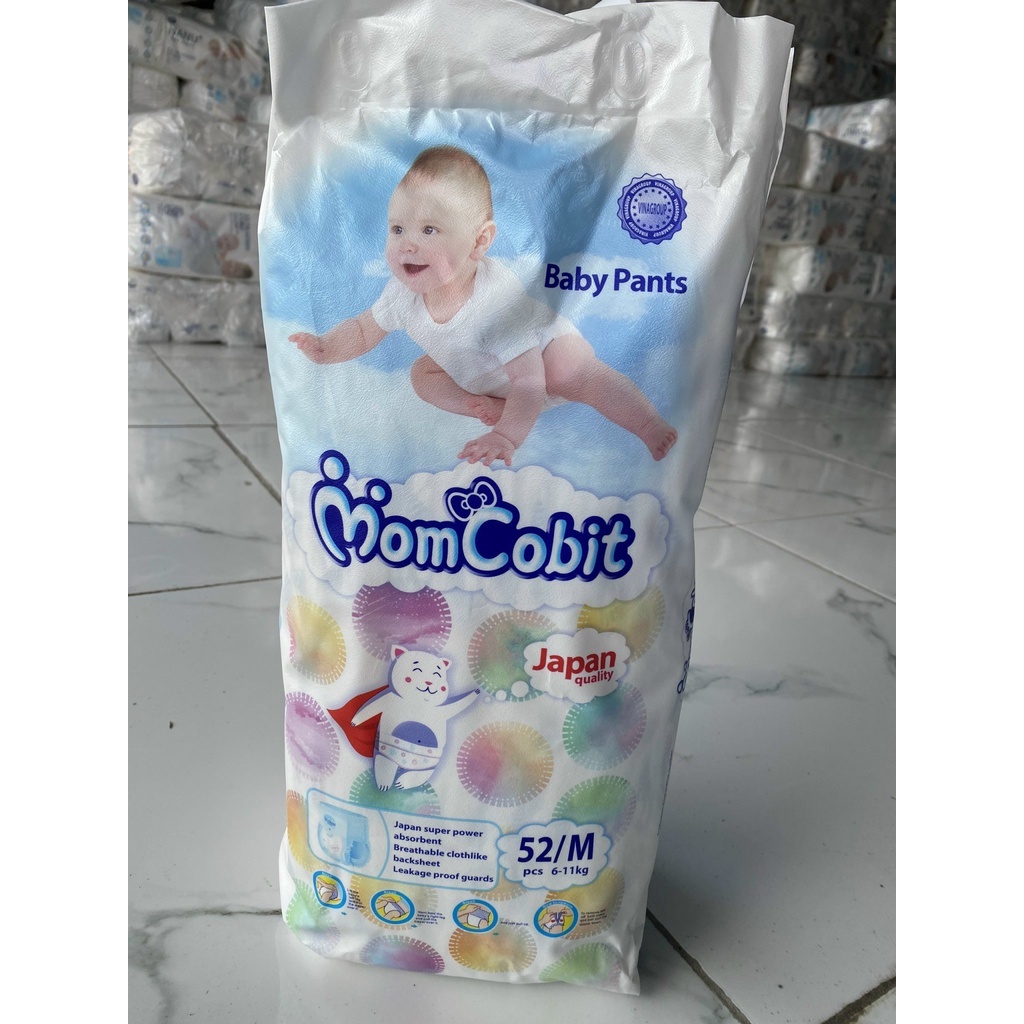 Bỉm Quần Cho Bé Momcobit Size M52/L50/XL48/XXL46/XXXL44 Siêu Thông Thoáng Co Dãn Tốt Dáng Đứng