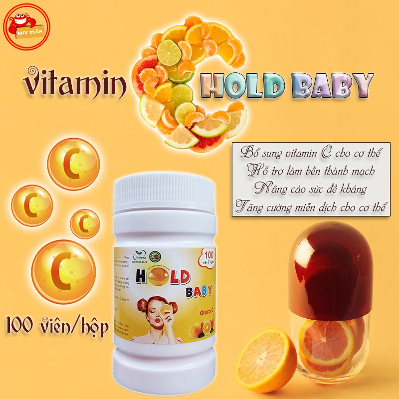 Vitamin C - Hộp 100 viên C ngậm HOLD BABY hàng Việt Nam
