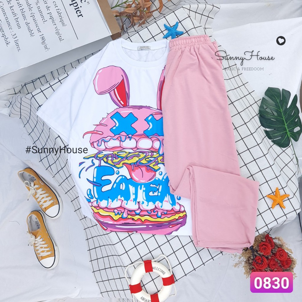 Set đồ bộ quần dài Jogger cartoon hoạt hình .Unisex form rộng SunnyHouse Mã SP000830