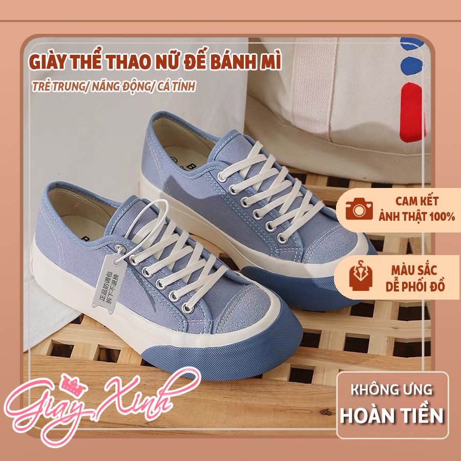 Giày thể thao nữ đế bánh mì, giày thể thao nữ viền màu basic độn đế 4cm hottrend