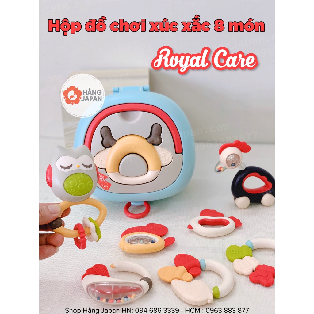 Đồ chơi xúc xắc gặm nướu 8 món có hộp đựng RoyalCare cho bé