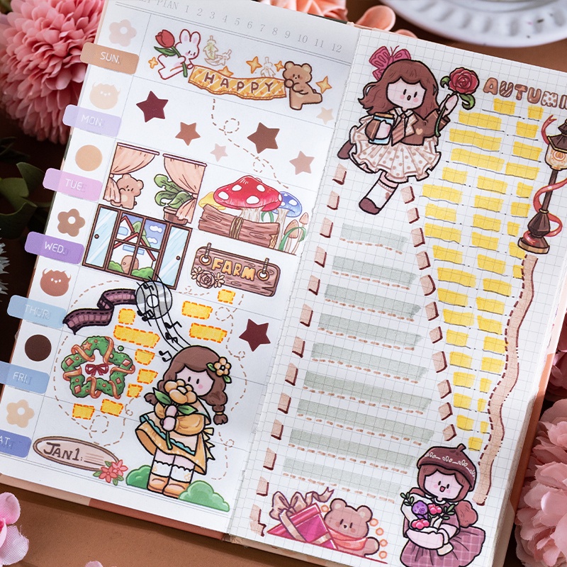 Ông. Set 25 Miếng Dán Trang Trí Sổ Tay/Sổ Tay Hình Gấu/Bé Gái Hoạt Hình 4 Kiểu DIY