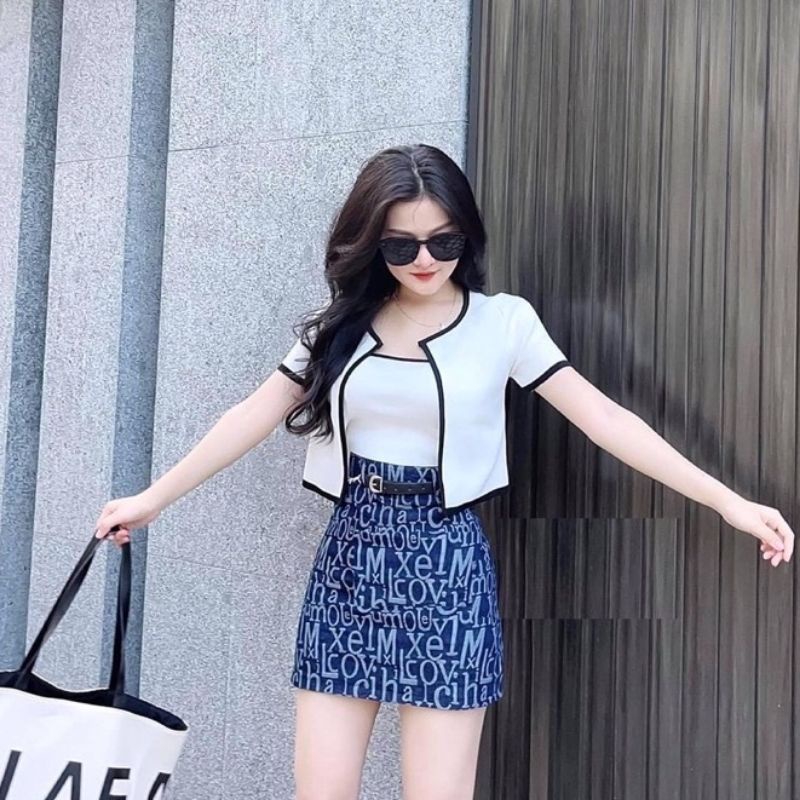 set áo ống kèm áo khoác ngắn tay viền cực chất