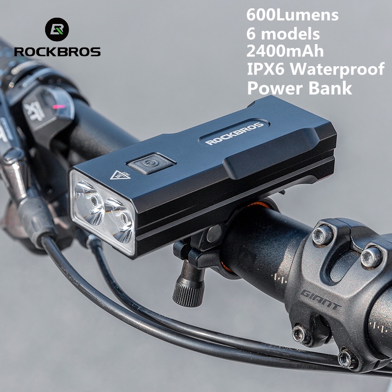 Rockbros Đèn Pha Xe Đạp 600LM IPX6 Chống Thấm Nước Kèm Sạc USB Tiện Dụng