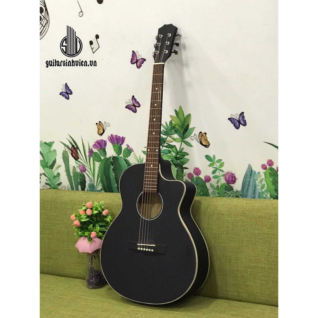 Đàn guitar SV1VIP acoustic có ty chỉnh - Đàn đen dáng khuyết thông dụng dễ tập - Tặng 8 phụ kiện