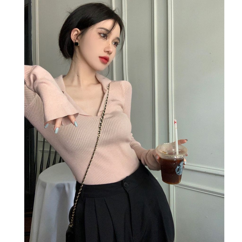 Áo len tay dài cổ chữ V,  áo len dệt kim sexy tôn dáng chất lượng hàng order Taobao nhà Oanhdilys