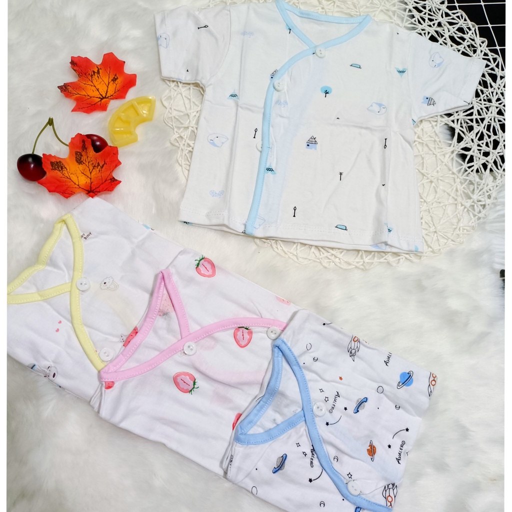 Áo sơ sinh cotton ngắn tay Loại đẹp khuy vẹo cho bé sơ sinh