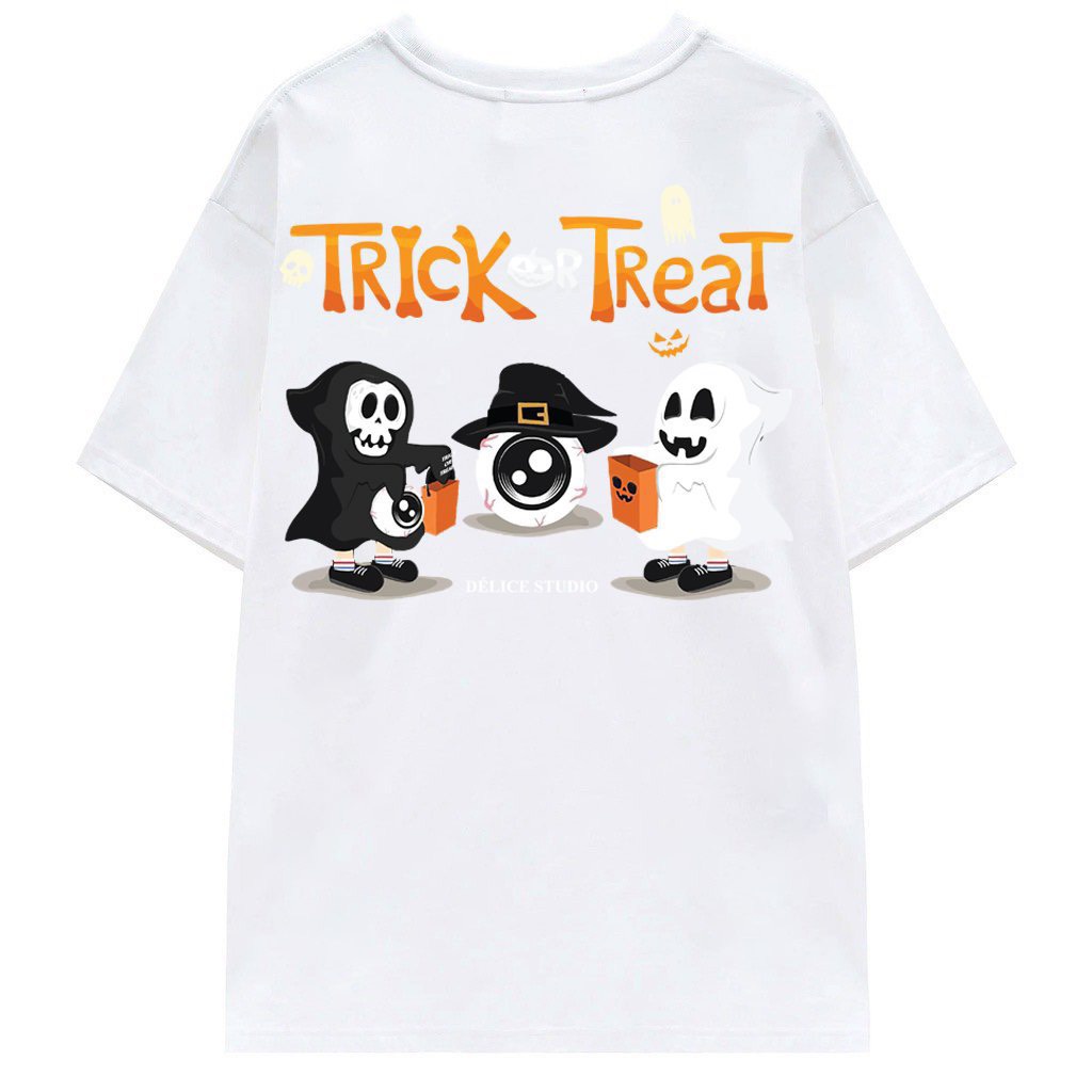 [ Full Box + Tag ] Áo thun phông Unisex cotton 100% form rộng tay ngắn TRICK OR TREAT