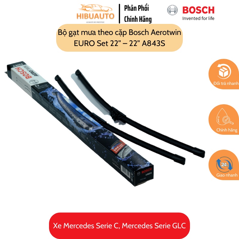 Bộ Gạt Mưa Bosch Aerotwin EURO Set Nhiều Kích Thước Sử Dụng Cho Nhiều Dòng Xe Khác Nhau - Chính Hãng