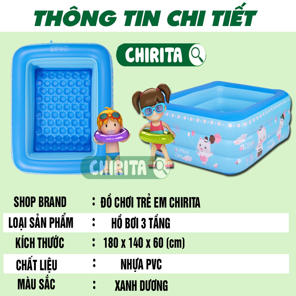 Hồ Bơi Phao 3 Tầng 1m8 TẶNG Máy Bơm Điện 2 Chiều Cao Cấp + Bộ Vá Phao Cao Cấp, Bể Bơi Cho Bé CHIRITA