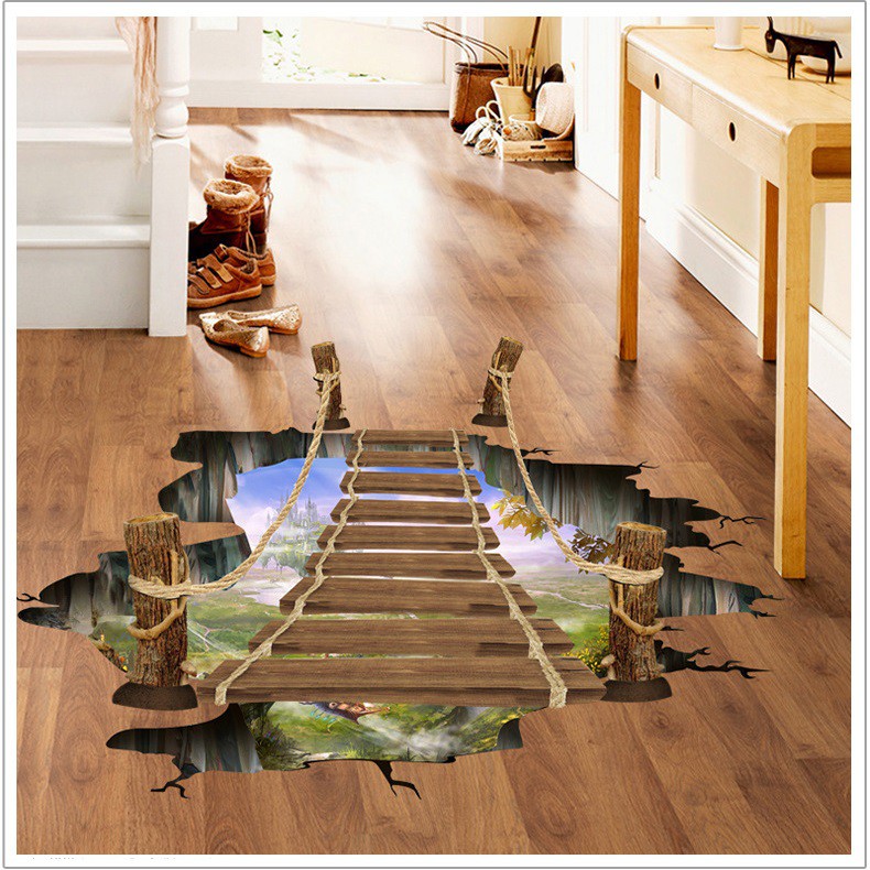 Decal trang trí 3D Cầu treo 2 dán phòng khách đẹp, rẻ AmyShop