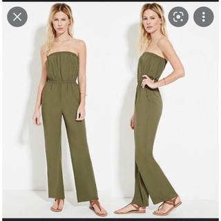 Jumpsuit dài f21 cúp ngực strapless VNXK jum ống rộng màu xanh olive xuất khẩu dư xịn