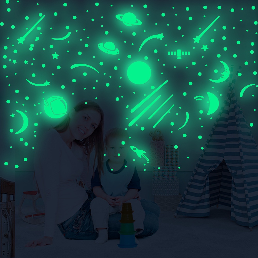Giấy Dán Tường Dạ Quang Hình Tàu Vũ Trụ Trang Trí Phòng Ngủ Trẻ Em DIY