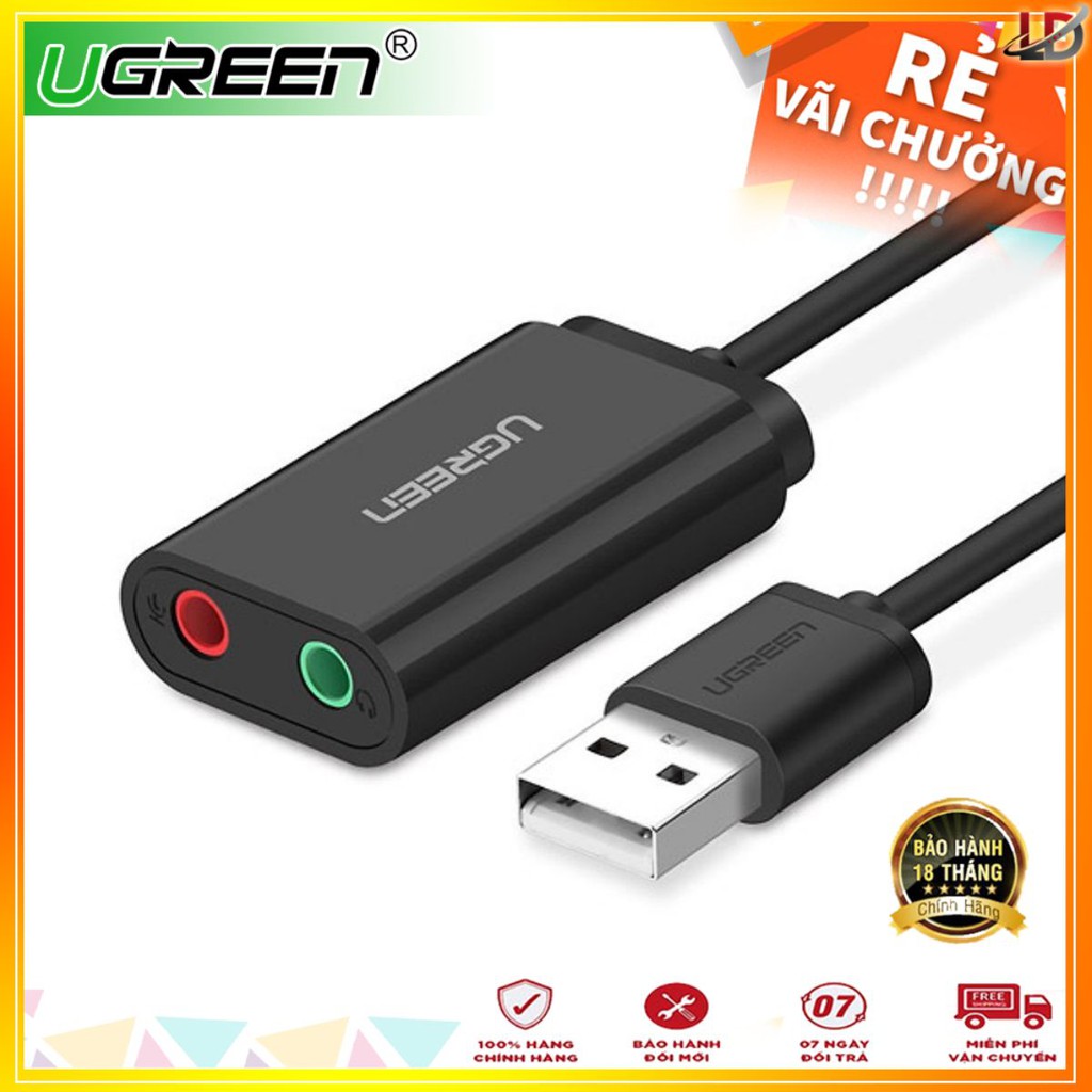 Cáp USB  Sound UGREEN 30724 Màu đen_hàng chính hãng (jack 3.5mm Headphone và Microphone)