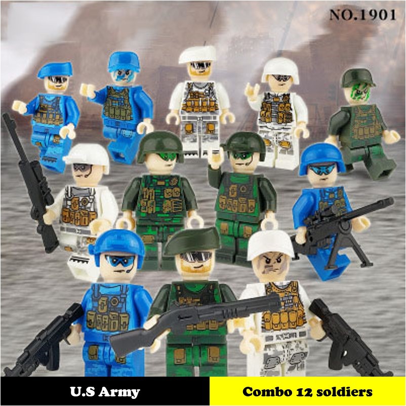 Minifigures - Combo 12 Lính U.S 3 đặc chủng - Không quân, Thủy quân, Bộ binh - U.S Army