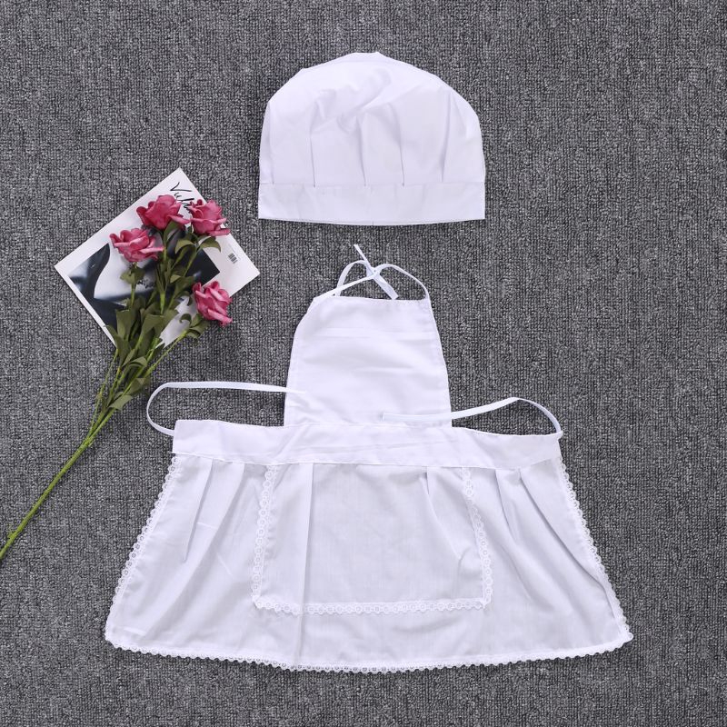 Mary☆Cute Newborn Infant Hat Apron Baby Cook Costume White Photos Photography Prop