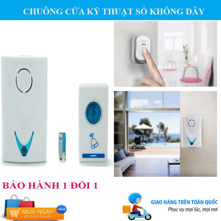 Chuông Báo Cửa, Chuông gọi cửa Kỹ Thuật Số Không Dây - Âm Lượng Lớn, Nhạc Phông Phú, An Toàn. Bảo Hành Uy Tín. Giá Hot