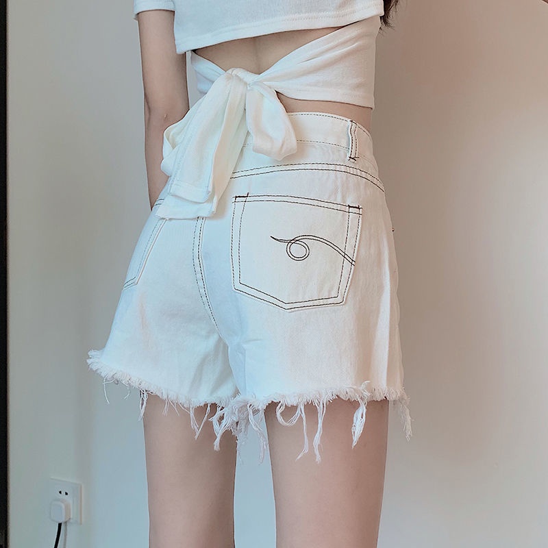Quần Short Denim Rách Dáng Chữ a Lưng Cao Ống Rộng Thời Trang Mùa Hè Hàng Mới Dành Cho Bạn Nữ