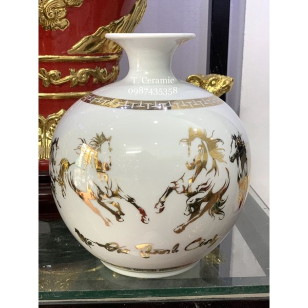Bình hút lộc Vẽ Vàng Sứ Bát Tràng _Bình Bông Trang Trí Phong Thủy Tài Lộc