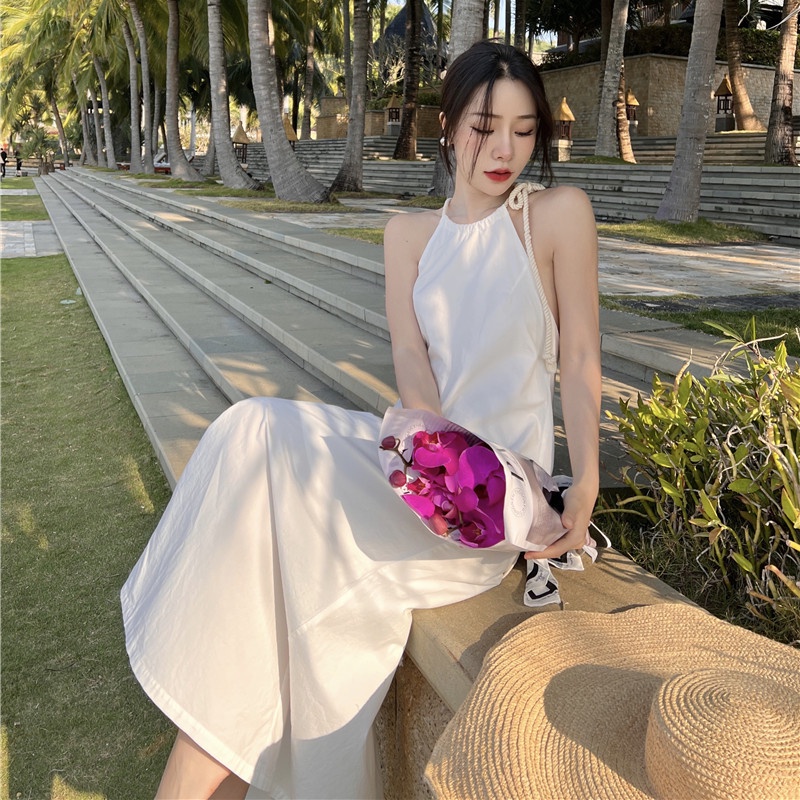 ĐẦM MAXI- VÁY MAXI TRẮNG ĐAN DÂY HỞ LƯNG ĐI BIỂN QUẢNG CHÂU LOẠI ĐẸP MS 7792