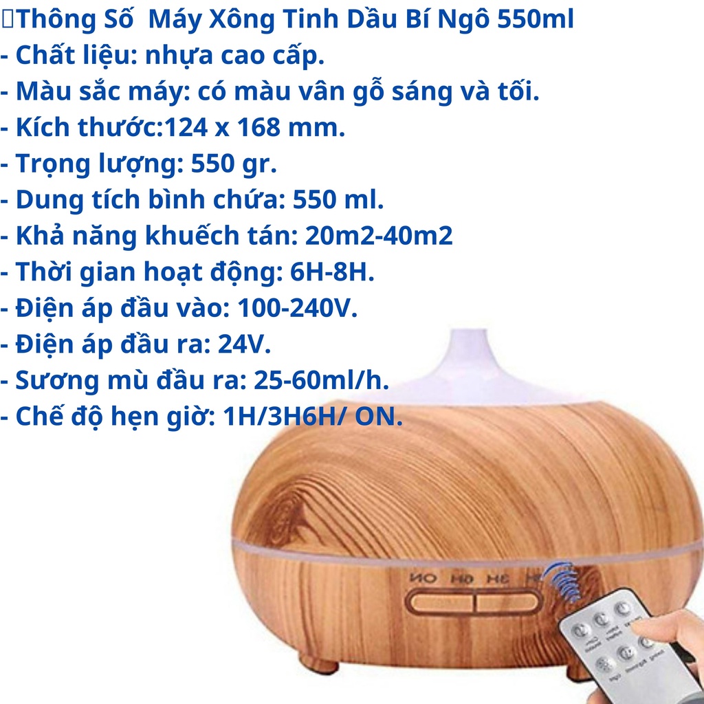 Máy Xông Tinh Dầu Bí Ngô Cỡ Lớn 550ml Cao Cấp Máy Khuếch Tán Tinh Dầu 550ml Phun Sương Tỏa Hương Thơm Xua Đuổi Muỗi