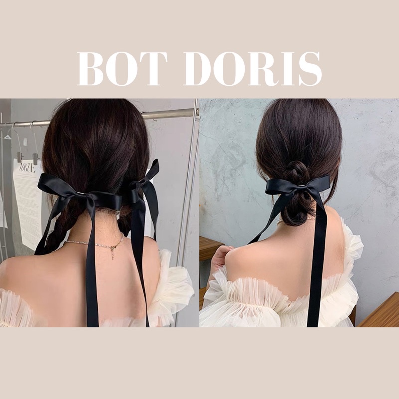 Kẹp tóc hình nơ bằng ruy băng loại dài kiểu Hàn Quốc, phụ kiện tóc nữ dễ thương