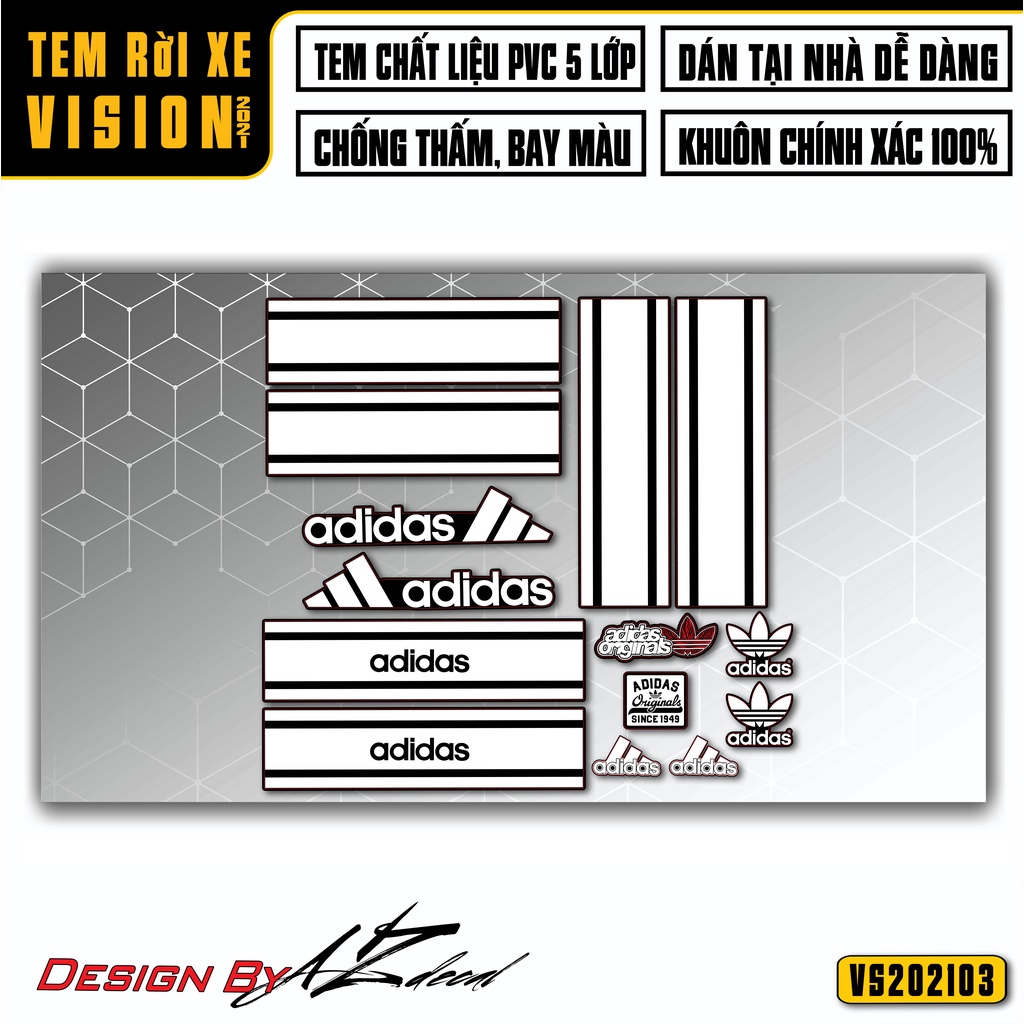 Tem Adidas Dán Xe Vision 2015-2021 Chất Liệu Decal Chống Nước, Bền Màu, Tem Cắt Khuôn Rời Dễ Sử Dụng | VS202103