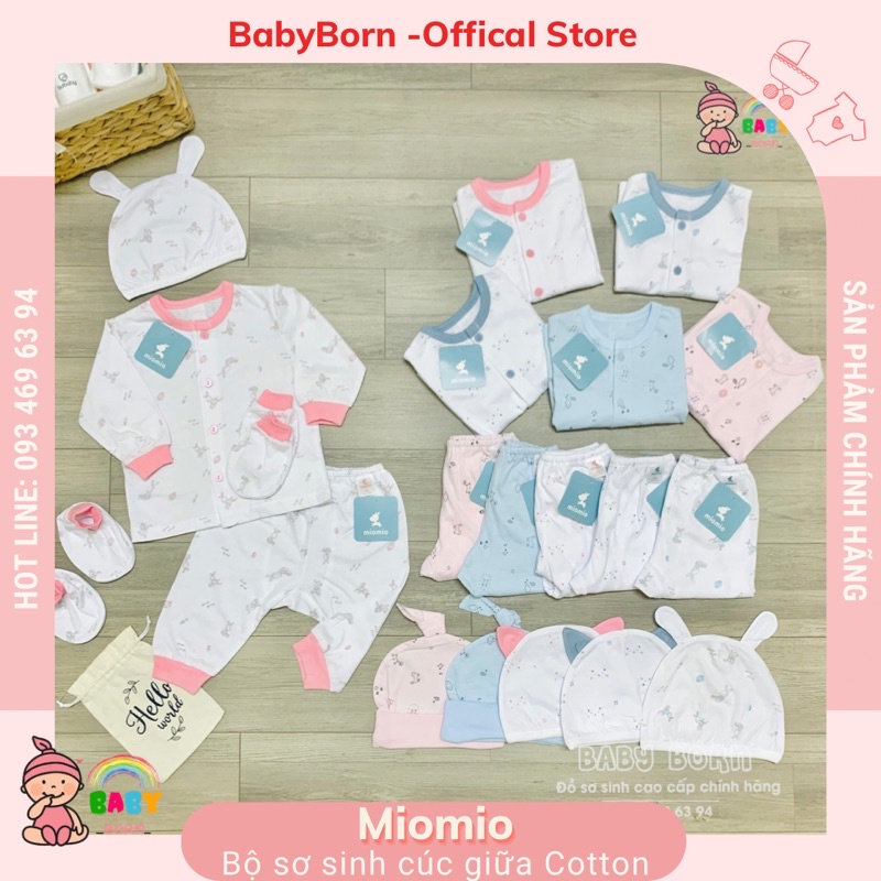 Miomio - Bộ sơ sinh cúc giữa cotton mỏng, mềm mát, an toàn cho bé