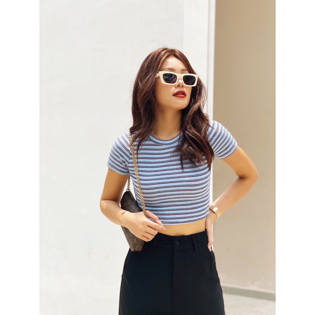 Áo croptop nữ ôm 🎁FREESHIP🎁 Croptop ôm tay ngắn thun gân sọc ngang 6 màu cực đẹp | BigBuy360 - bigbuy360.vn