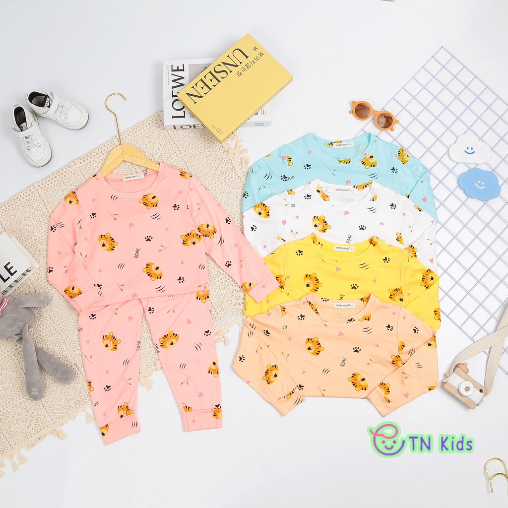 [Bé 7-27kg] Bộ dài tay thun lạnh in Hổ Minky Mom mềm mịn mát cho bé trai bé gái từ 18-32kg - HÀNG LOẠI 1