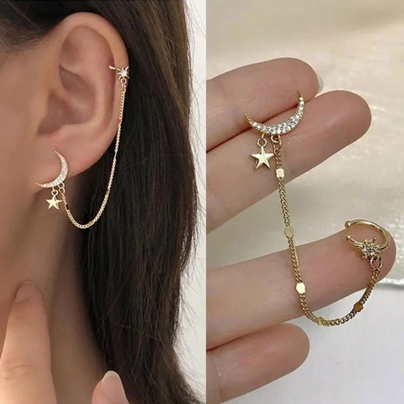 Win niche Khuyên Tai Dạng Kẹp Hình Ngôi Sao Mặt Trăng Không Cần Xương Tai Dễ Phối Đồ