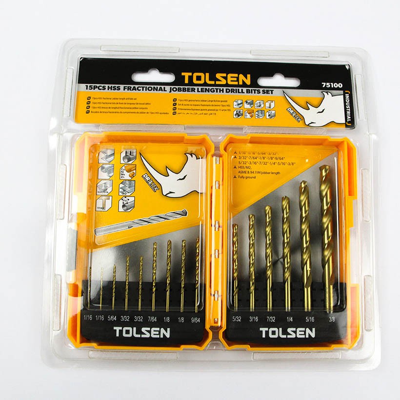 BỘ 15 CÂY KHOAN SẮT HSS M2 TOLSEN 75100