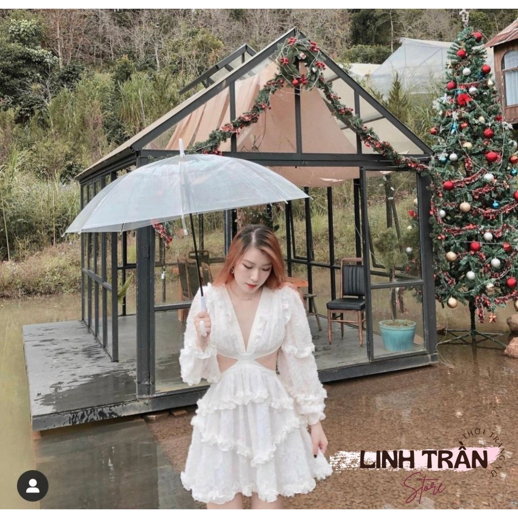 Váy Trắng Hở Lưng Chất Voan Tơ 🦋FREESHIP🦋 Đầm Trắng Hở Lưng Dáng Xòe Dây Lưng Dài Tay