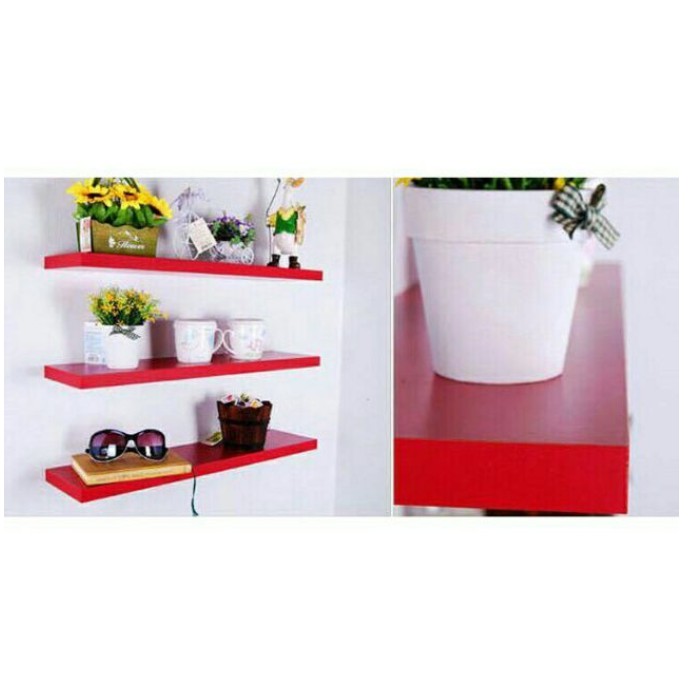 Set 3 kệ trang trí treo tường 40, 50, 60cm - Màu đỏ