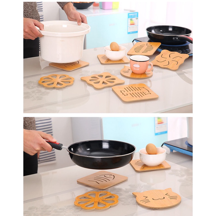 Miếng gỗ lót ly cốc, lót xoong nồi họa tiết