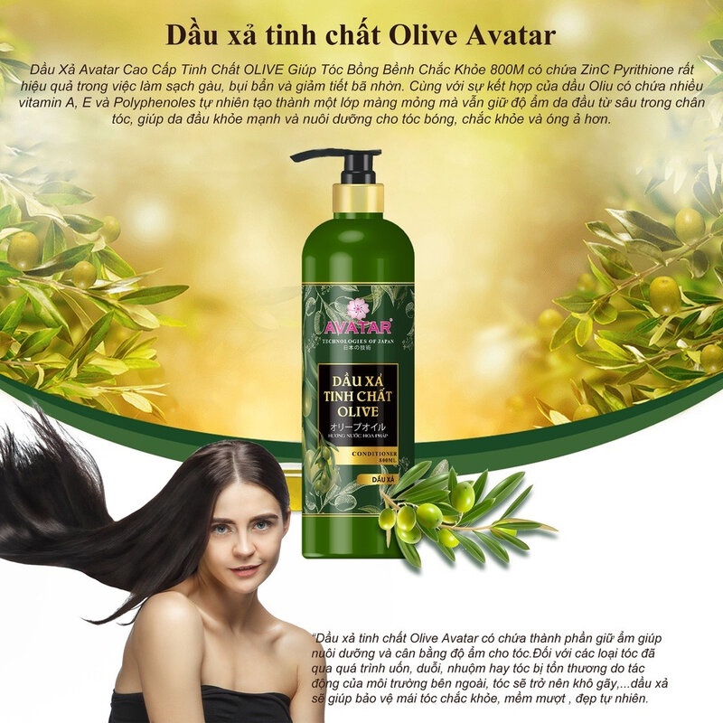 Dầu xả dưỡng mượt tóc Avatar tinh chất Olive giúp tóc bồng bềnh 800ml