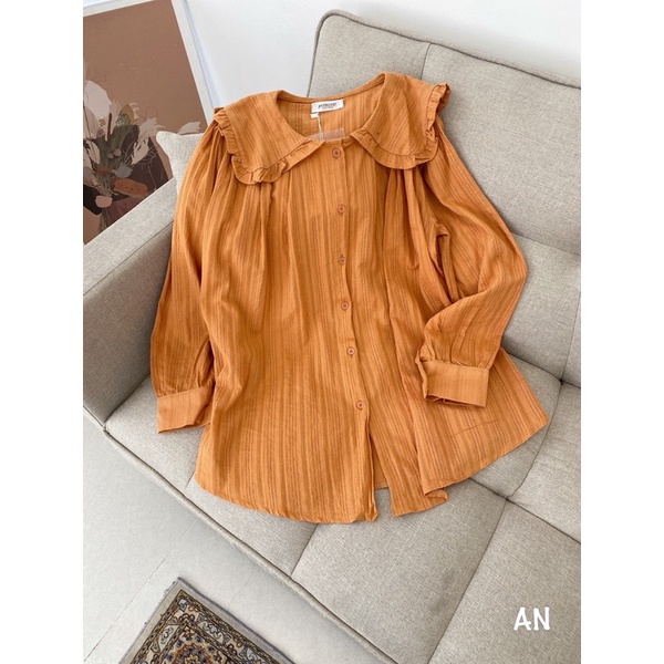 Áo sơmi đũi cam cổ bèo mẫu cực tiểu thư hàng chuẩn KAB
