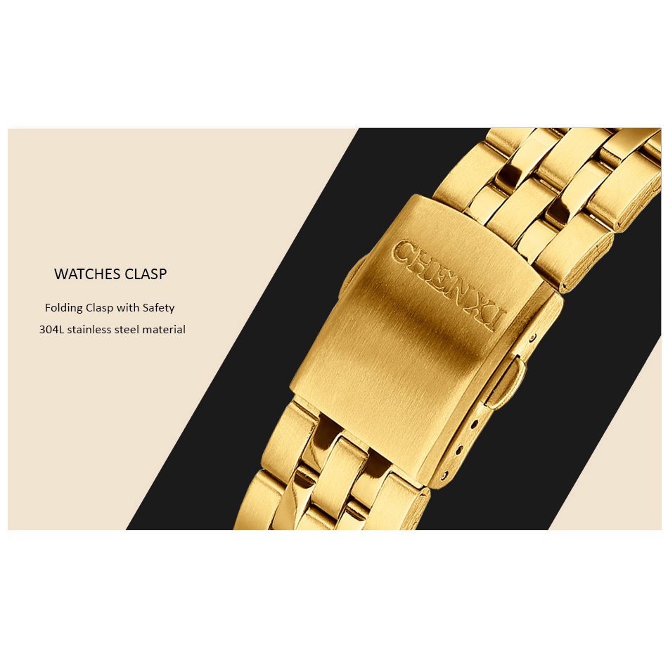 Đồng Hồ Chống Thấm Nước Bằng Thép Không Gỉ Mạ Vàng Chexi Sang Trọng