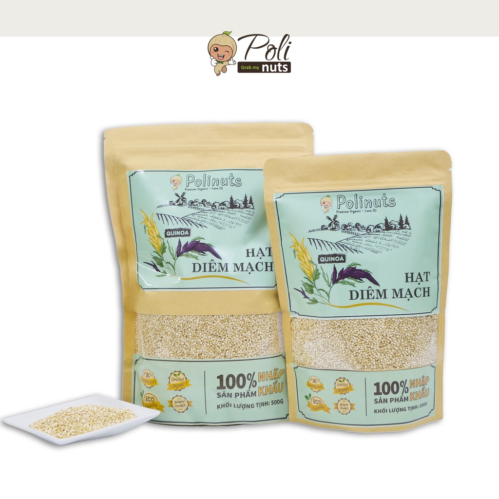 Hạt Diêm Mạch Quinoa Hữu Cơ Polinuts Nhập Khẩu Loại Trắng Hữu Cơ Giá Tốt Túi 200g / 500g