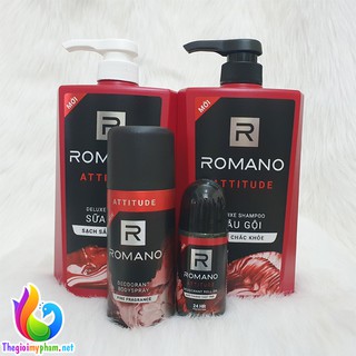 [Mã COSBAUH3 giảm 8% đơn 300K] Combo Romano Attitude: Dầu Gội 650g + Sữa Tắm 650g + Lăn 50ml + Xịt Khử Mùi 150ml