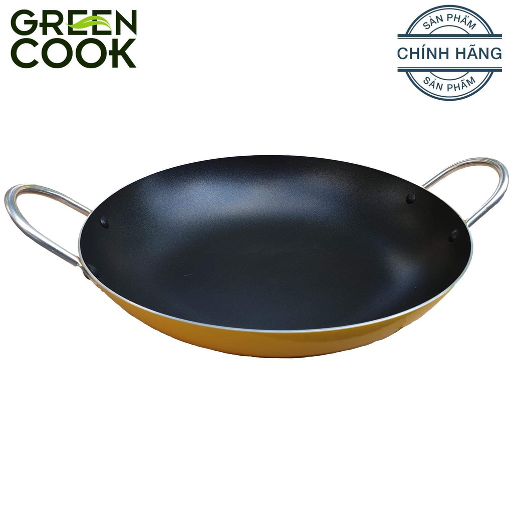 Chảo xào chống dính sâu lòng Green Cook GCP03-34 ALLCARE size 34 cm màu vàng  ( Không dùng cho bếp từ )