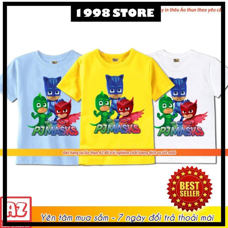 Áo thun trẻ em in hình Pj Mask màu trắng vàng xanh biển M2626